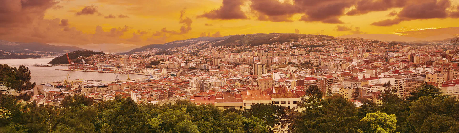 Vista panorámica de Vigo atardecer