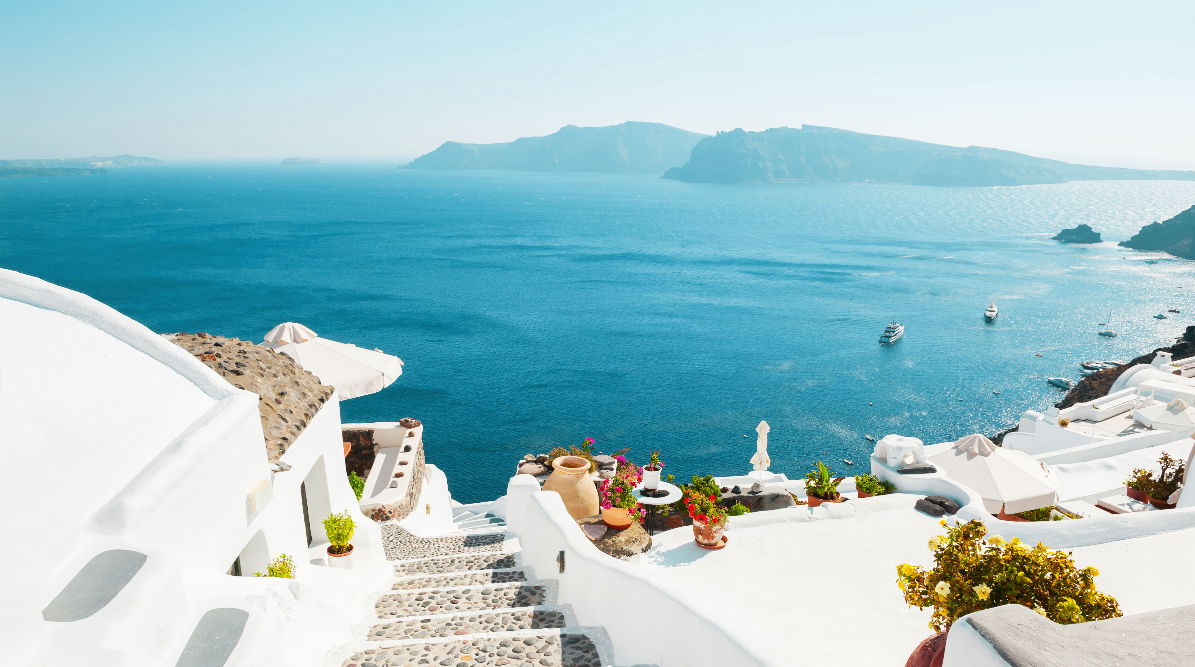 Paisaje panorámico de Santorini